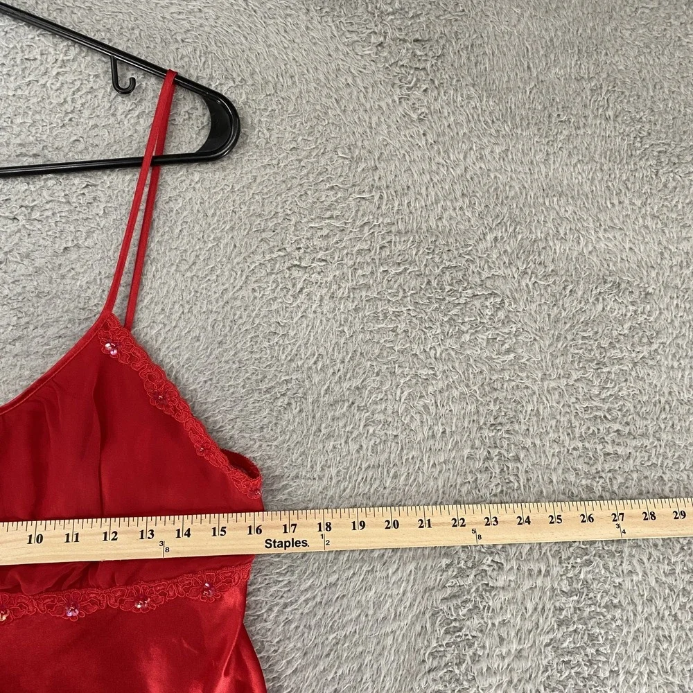 Vintage Slip Dress Womens Medium Red Satin Romantic Babydoll Nightie‎ Valentines